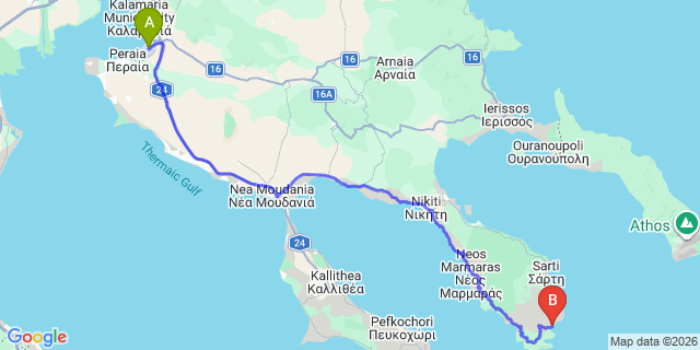 Map: Thessaloniki Airport (SKG) to Kalamitsi