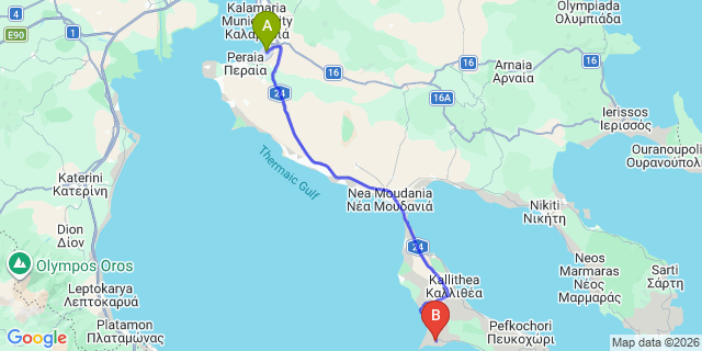 Map: Thessaloniki Airport (SKG) to Kalandra