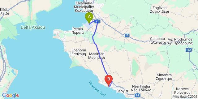 Map: Thessaloniki Airport (SKG) to Kallikratia