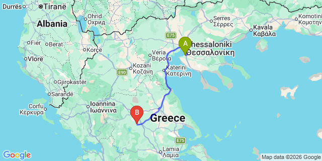 Map: Thessaloniki Airport (SKG) to Karditsa