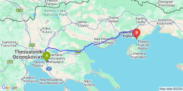 Map: Thessaloniki Airport (SKG) to Keramoti