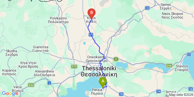 Map: Thessaloniki Airport (SKG) to Kilkis