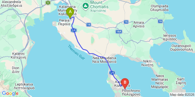 Map: Thessaloniki Airport (SKG) to Kriopigi