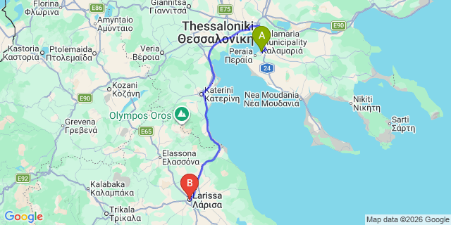 Map: Thessaloniki Airport (SKG) to Larisa