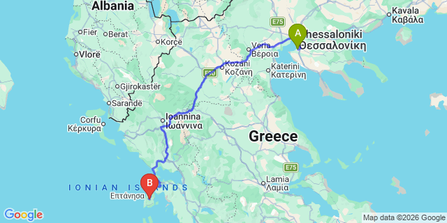 Map: Thessaloniki Airport (SKG) to Lefkada