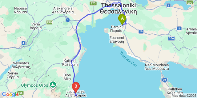 Map: Thessaloniki Airport (SKG) to Leptokaria
