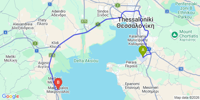 Map: Thessaloniki Airport (SKG) to Makrygialos
