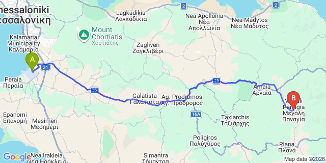 Map: Thessaloniki Airport (SKG) to Megali Panagia