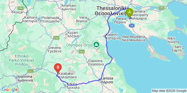 Map: Thessaloniki Airport (SKG) to Meteora
