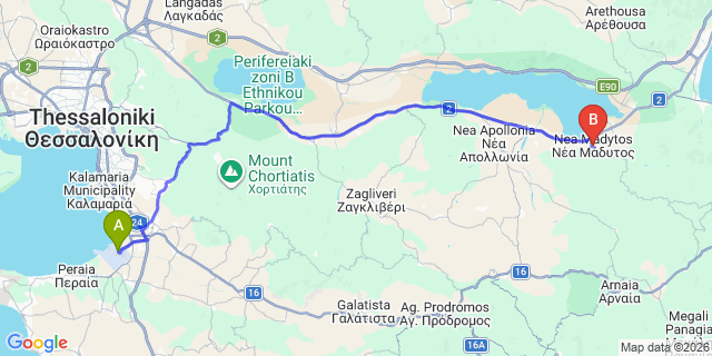 Map: Thessaloniki Airport (SKG) to Nea Madytos