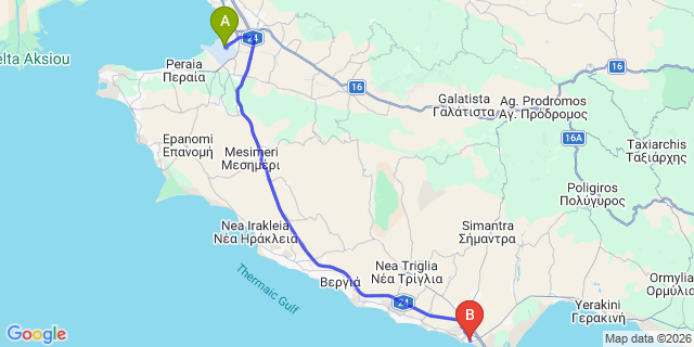 Map: Thessaloniki Airport (SKG) to Nea Moudania