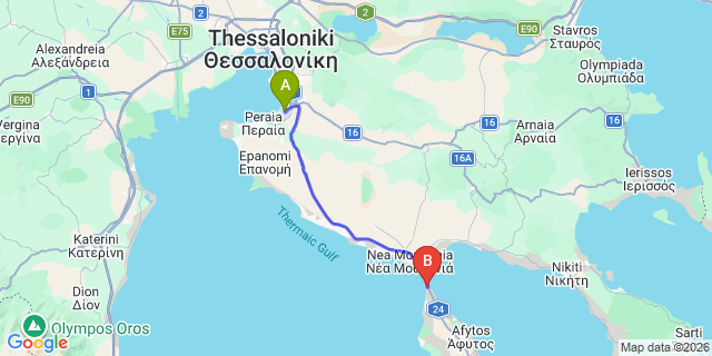 Map: Thessaloniki Airport (SKG) to Nea Potidea
