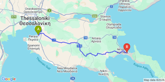 Map: Thessaloniki Airport (SKG) to Nea Roda