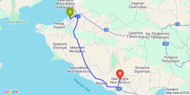 Map: Thessaloniki Airport (SKG) to Nea Triglia