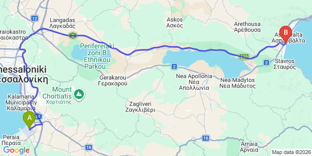 Map: Thessaloniki Airport (SKG) to Nea Vrasna