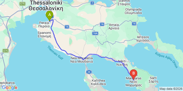 Map: Thessaloniki Airport (SKG) to Neos Marmaras