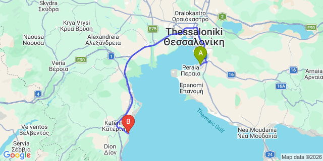 Map: Thessaloniki Airport (SKG) to Olympiaki Akti