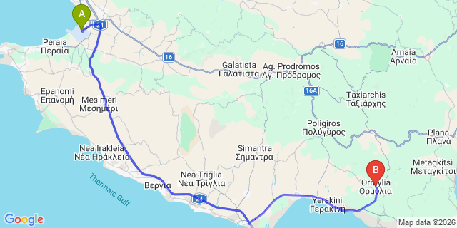 Map: Thessaloniki Airport (SKG) to Ormylia