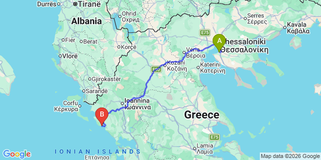 Map: Thessaloniki Airport (SKG) to Parga