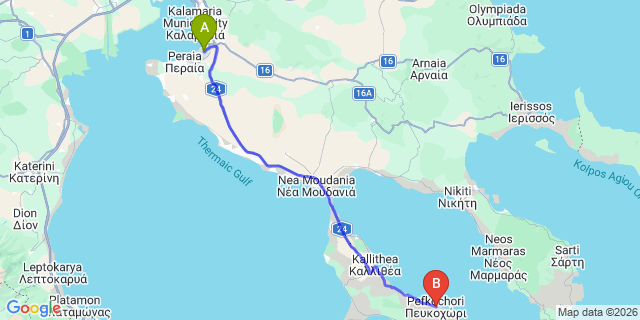 Map: Thessaloniki Airport (SKG) to Pefkohori