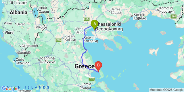 Map: Thessaloniki Airport (SKG) to Pilio,Kala-Nera