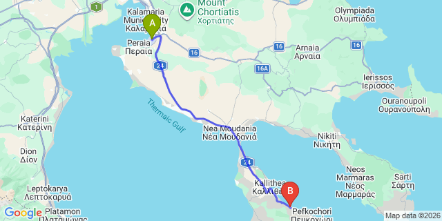 Map: Thessaloniki Airport (SKG) to Polichrono