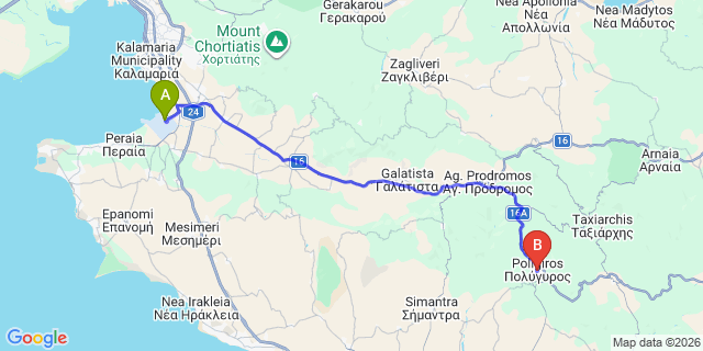 Map: Thessaloniki Airport (SKG) to Polygyros