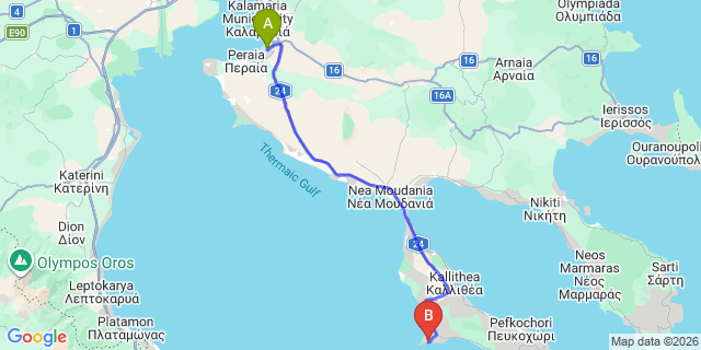 Map: Thessaloniki Airport (SKG) to Possidi