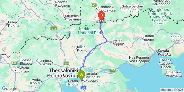 Map: Thessaloniki Airport (SKG) to Promachonas borders