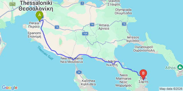 Map: Thessaloniki Airport (SKG) to Sarti