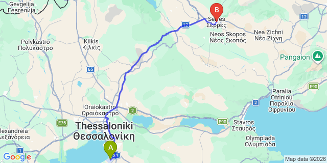 Map: Thessaloniki Airport (SKG) to Serres