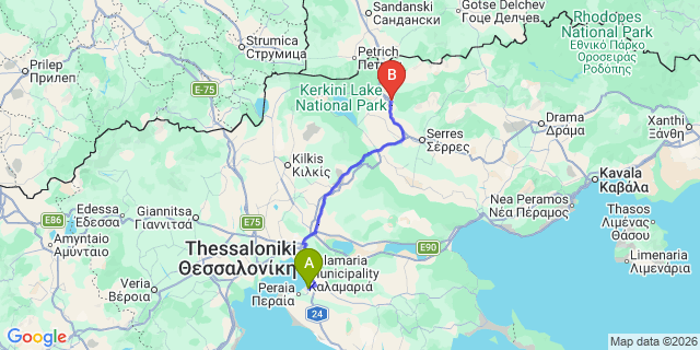 Map: Thessaloniki Airport (SKG) to Sidirokastro