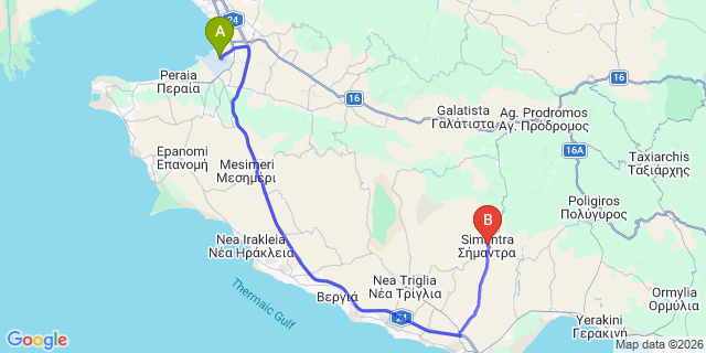 Map: Thessaloniki Airport (SKG) to Simantra