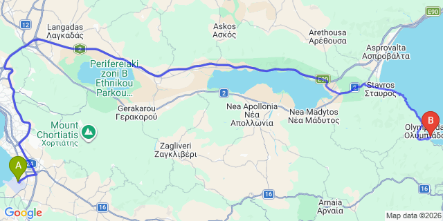Map: Thessaloniki Airport (SKG) to Stageira