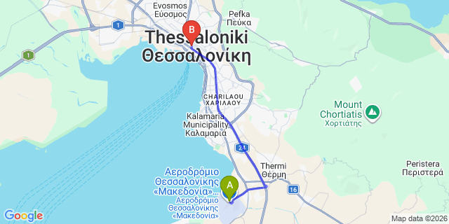 Map: Thessaloniki Airport (SKG) to canceldelete