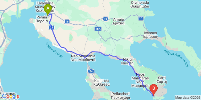 Map: Thessaloniki Airport (SKG) to Toroni