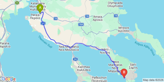 Map: Thessaloniki Airport (SKG) to Tristinika