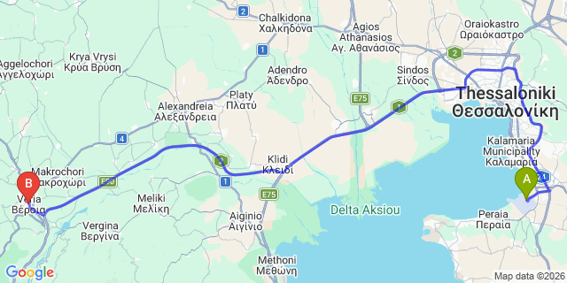Map: Thessaloniki Airport (SKG) to Veroia