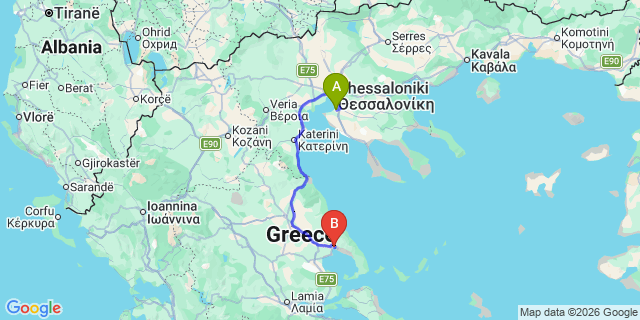 Map: Thessaloniki Airport (SKG) to Volos