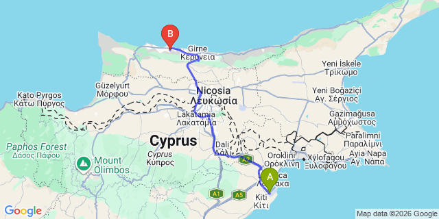 Map: Larnaca Airport (LCA) to Alsancak