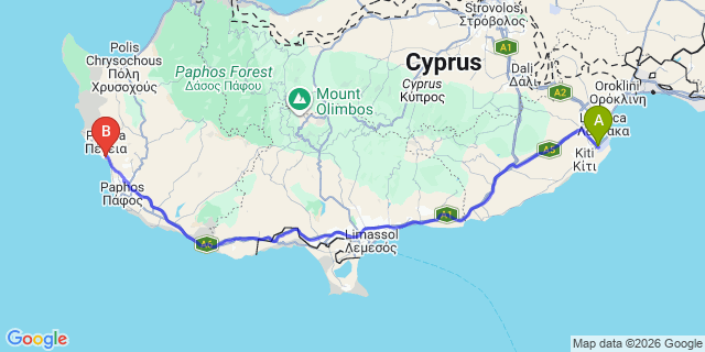 Map: Larnaca Airport (LCA) to Ascos