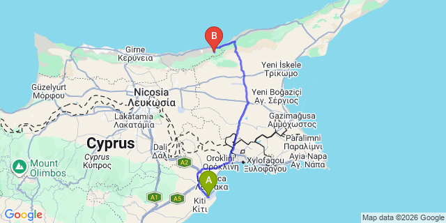 Map: Larnaca Airport (LCA) to Bahceli