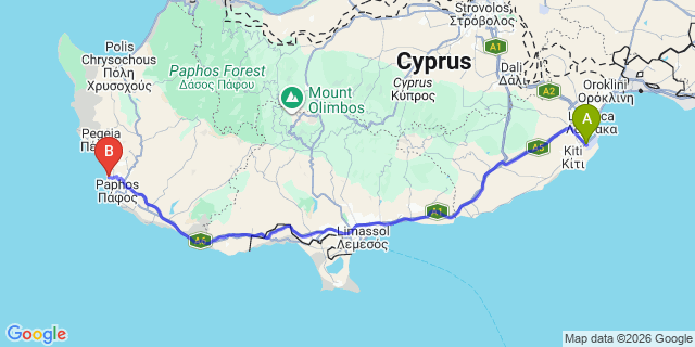 Map: Larnaca Airport (LCA) to Chloraka