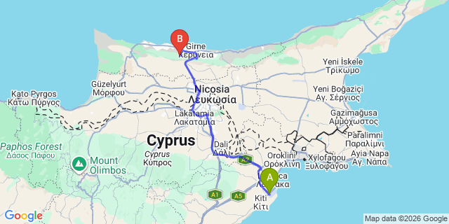 Map: Larnaca Airport (LCA) to Karmi