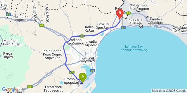 Map: Larnaca Airport (LCA) to Lapis Complex
