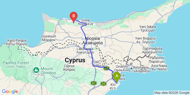 Map: Larnaca Airport (LCA) to Malatya