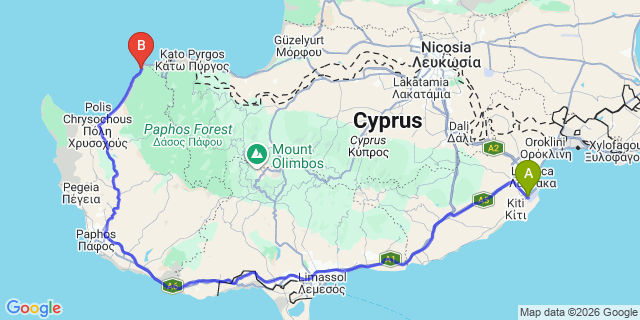 Map: Larnaca Airport (LCA) to Pomos