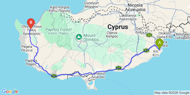 Map: Larnaca Airport (LCA) to Prodromi