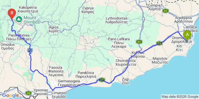 Map: Larnaca Airport (LCA) to Prodromos