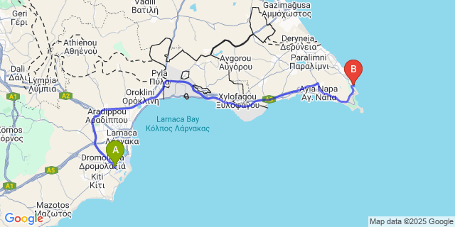 Map: Larnaca Airport (LCA) to Turtle Bay